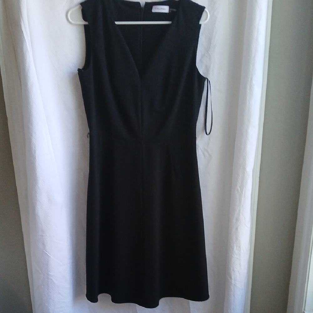 Calvin Klein Black Sheath Midi Dress V-Neck Sleeveless